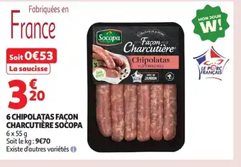 Auchan SOCOPA 6 chipolatas facon charcutière offre