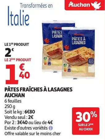 Auchan AUCHAN Pâtes fraîches à lasagnes offre