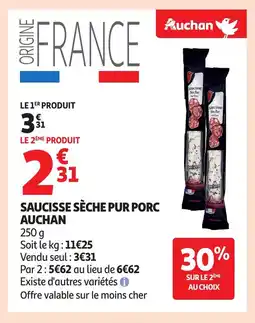 Auchan AUCHAN Saucisse sèche pur porc offre