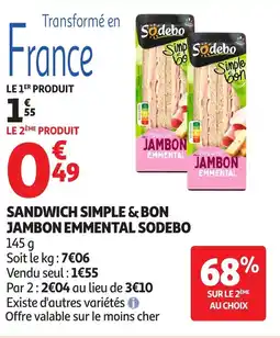 Auchan SODEBO Sandwich simple & bon jambon emmental offre