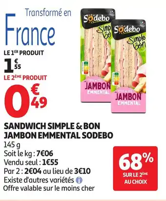 Auchan SODEBO Sandwich simple & bon jambon emmental offre