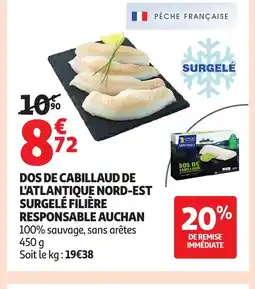 Auchan AUCHAN Dos de cabillaud de l'atlantique nord-est surgelé filière responsible offre