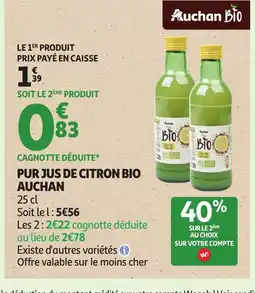 Auchan AUCHAN BIO Pur jus de citron offre