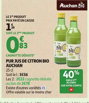 Auchan AUCHAN BIO Pur jus de citron offre