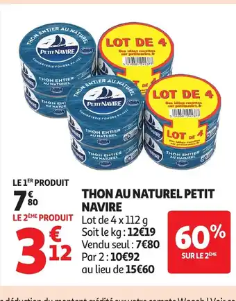 Auchan PETIT NAVIRE Thon au naturel offre