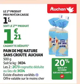 Auchan Pain de mie nature sans croûte offre