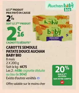 Auchan AUCHAN BABY BIO Carotte semoule patate douce offre