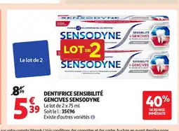 Auchan SENSODYNE Dentifrice sensibilité gencives offre