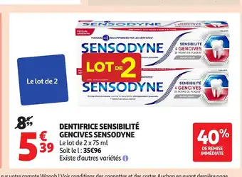 Auchan SENSODYNE Dentifrice sensibilité gencives offre