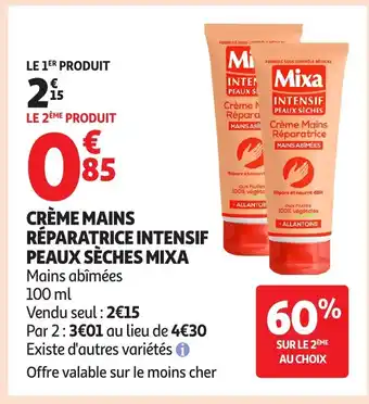 Auchan MIXA Crème mains réparatrice intensif peaux sèches offre