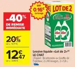 Carrefour Drive La queue du chat - lessive liquide lot de 2 offre