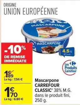 Carrefour Carrefour - mascarpone classic' 38% m.g offre