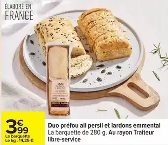 Carrefour Persil - duo préfou ail et lardons emmental offre