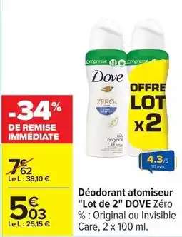 Carrefour Dove - déodorant atomiseur lot de 2 offre