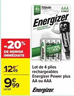 Carrefour Energizer - lot de 4 piles rechargeables power plus aa ou aaa offre