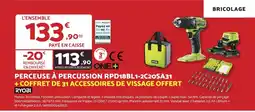 Bricomarché RYOBI Perceuse à percussion rpd18bl1-2c20sa31 + coffret de 31 accessoires de vissage offert offre