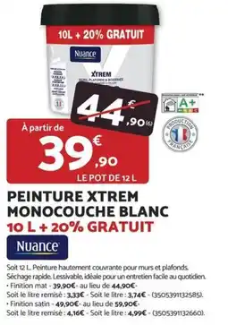 Bricomarché Peinture xtrem monocouche blanc+ 20% gratuit offre