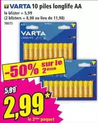 Norma Varta - piles longlife aa offre
