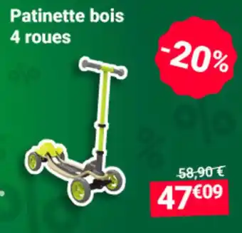 Oogarden Patinette bois 4 roues offre