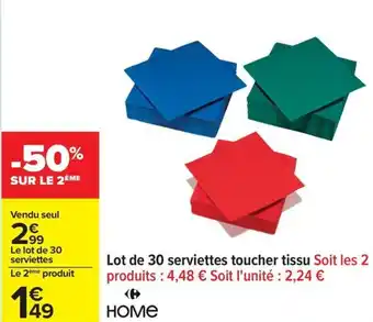 Carrefour Lot de 30 serviettes toucher tissu offre