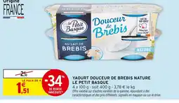 Intermarché Le petit basque yaourt douceur de brebis nature offre