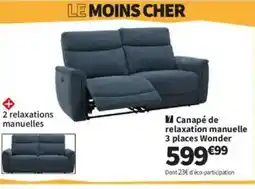 Conforama Canapé de relaxation manuelle 3 places Wonder offre