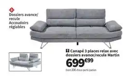 Conforama Canapé 3 places relax avec dossiers avance/recule Martin offre