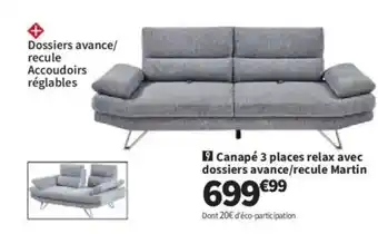 Conforama Canapé 3 places relax avec dossiers avance/recule Martin offre
