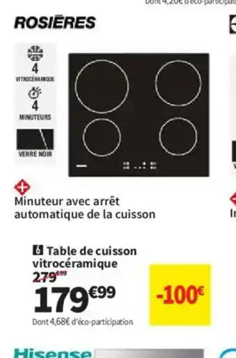 Conforama ROSIERES Table de cuisson vitrocéramique offre