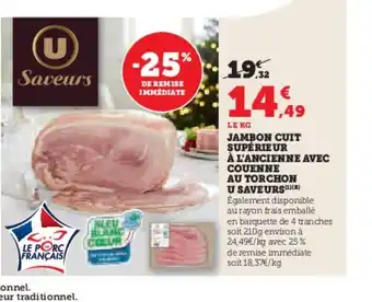 Jambon cuit supérieur à l'ancienne avec couenne au torchon u saveurs