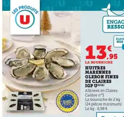 Hyper U Huitres marennes oleron fines de claires igp u offre