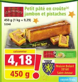 Norma LE BISTRONOME Petit pâté en croûte(a) jambon et pistaches offre