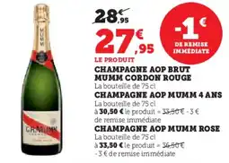 Super U Champagne aop brut mumm cordon rouge offre