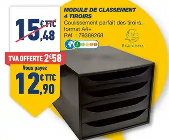 Bureau Vallée Exacompta module de classement 4 tiroirs offre