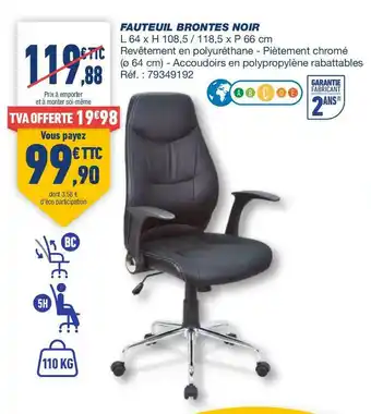 Bureau Vallée Fauteuil brontes noir offre
