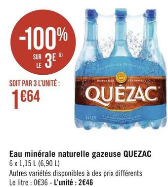 Géant Casino Quezac eau minérale naturelle gazeuse offre