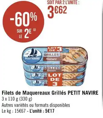 Géant Casino Petit navire filets de maquereaux grillés offre