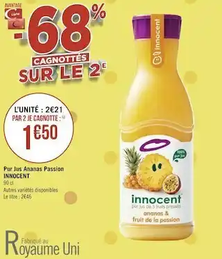 Géant Casino Innocent pur jus ananas passion offre