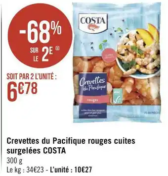 Géant Casino Costa crevettes du pacifique rouges cuites surgelées offre