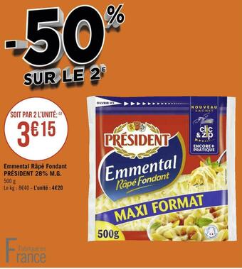 Géant Casino Président emmental râpé fondant 28% m.g. offre