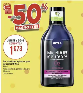 Géant Casino Nivea eau micellaire biphase expert waterproof offre