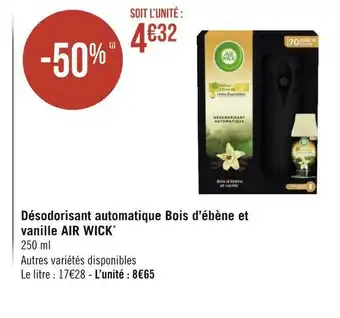 Géant Casino Air wick désodorisant automatique bois d’ébène et vanille offre