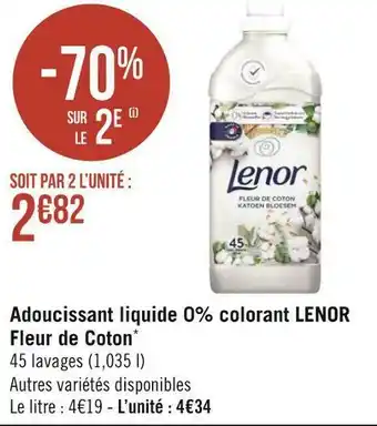 Géant Casino Lenor adoucissant liquide 0% colorant fleur de coton* offre