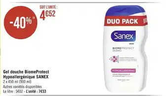 Géant Casino Sanex gel douche biomeprotect hypoallergénique offre