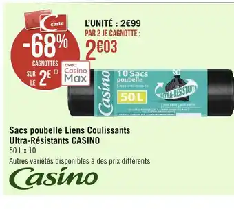 Géant Casino Casino sacs poubelle liens coulissants ultra-résistants offre