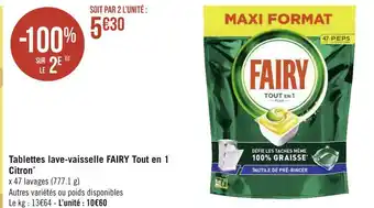 Géant Casino Fairy tablettes lave-vaisselle tout en 1 citron* offre