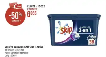 Géant Casino Skip lessive capsules 3en1 active* offre