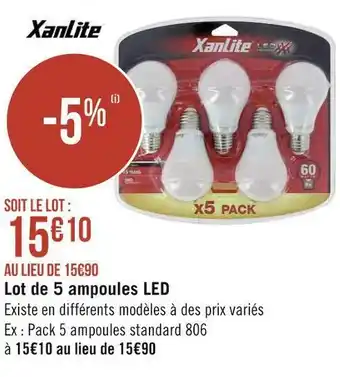 Géant Casino Xanlite lot de 5 ampoules led offre