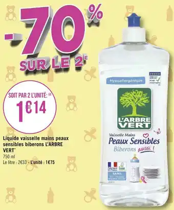 Géant Casino L’arbre vert liquide vaisselle mains peaux sensibles biberons* offre