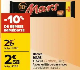 Carrefour Mars barres offre